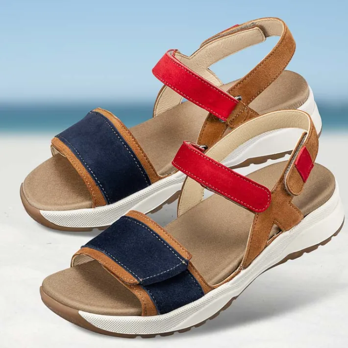 Femme idéalsko Sandales / Mules<Chaussures de confort Helvesko : modèle Meda, marron/bleu/rouge