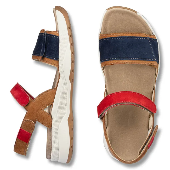 Femme idéalsko Sandales / Mules<Chaussures de confort Helvesko : modèle Meda, marron/bleu/rouge