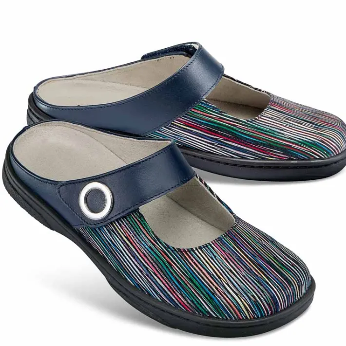 Femme idéalsko Sandales / Mules<Chaussures de confort Helvesko : modèle Nina, bleu multi